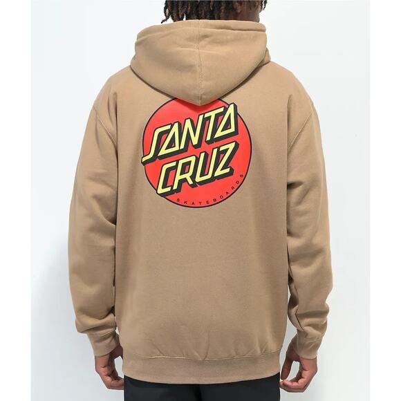 Santa Cruz Skateboards Hoodie Unisex Adult S Tan Zip Up Classic Dot Logo Pocket - Picture 3 of 10
